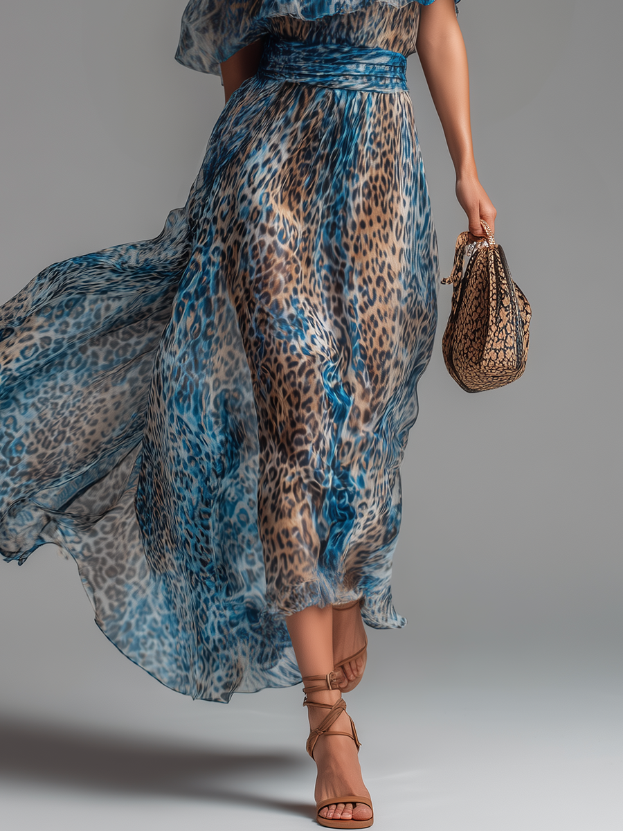 Wild - Leopard print chiffon off-the-shoulder maxi dress