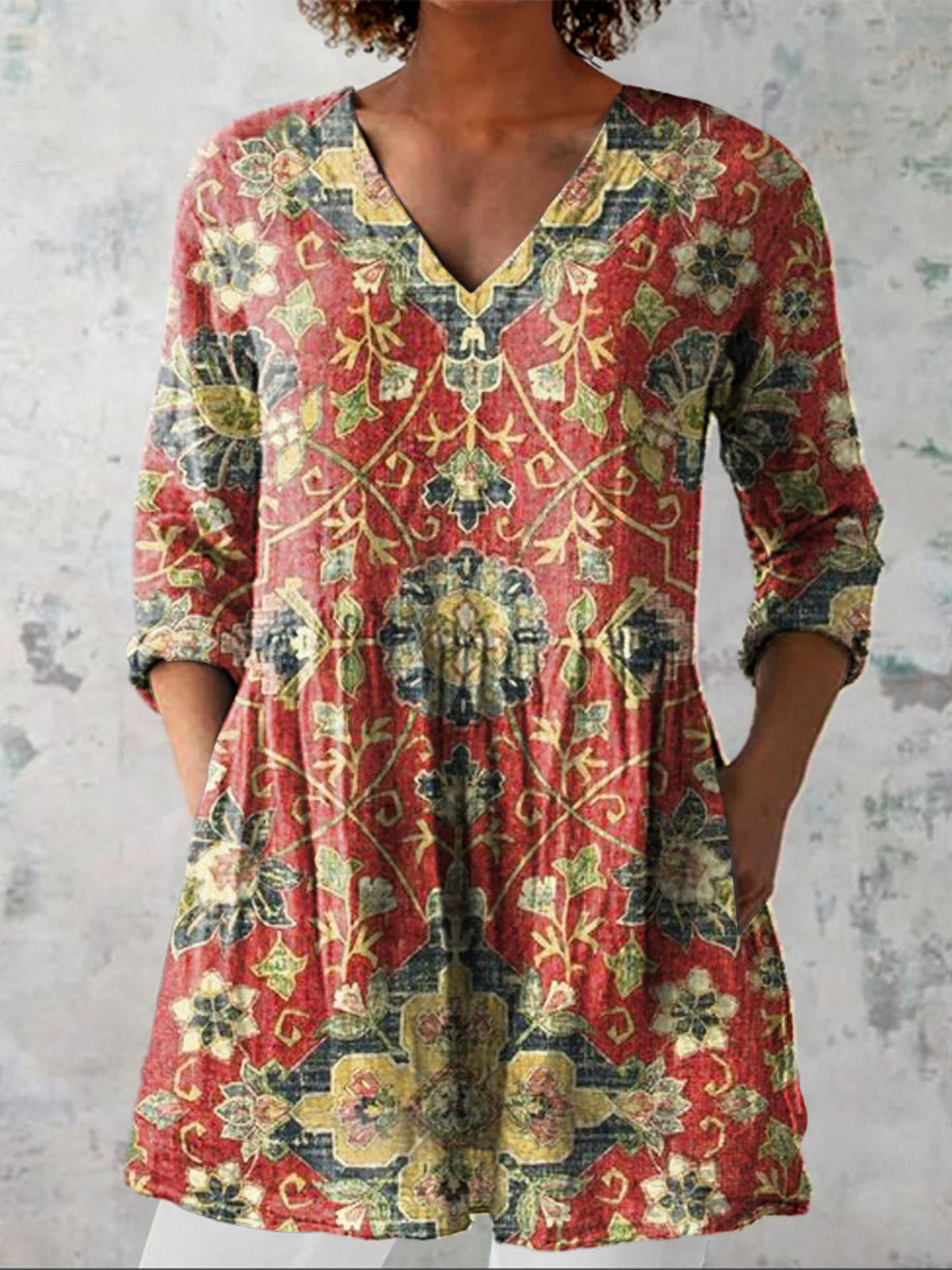 レア | Vネック長袖ブラウス