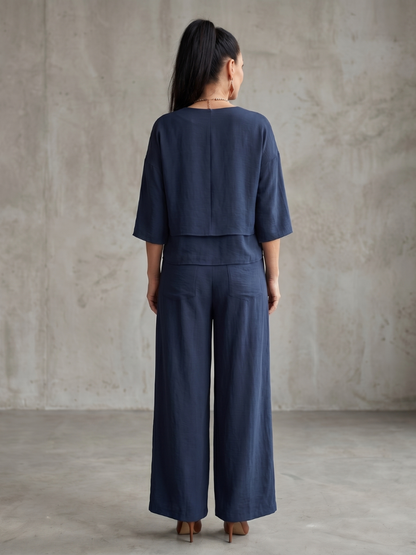 Rivière | レイヤード風トップス ワイドパンツセット