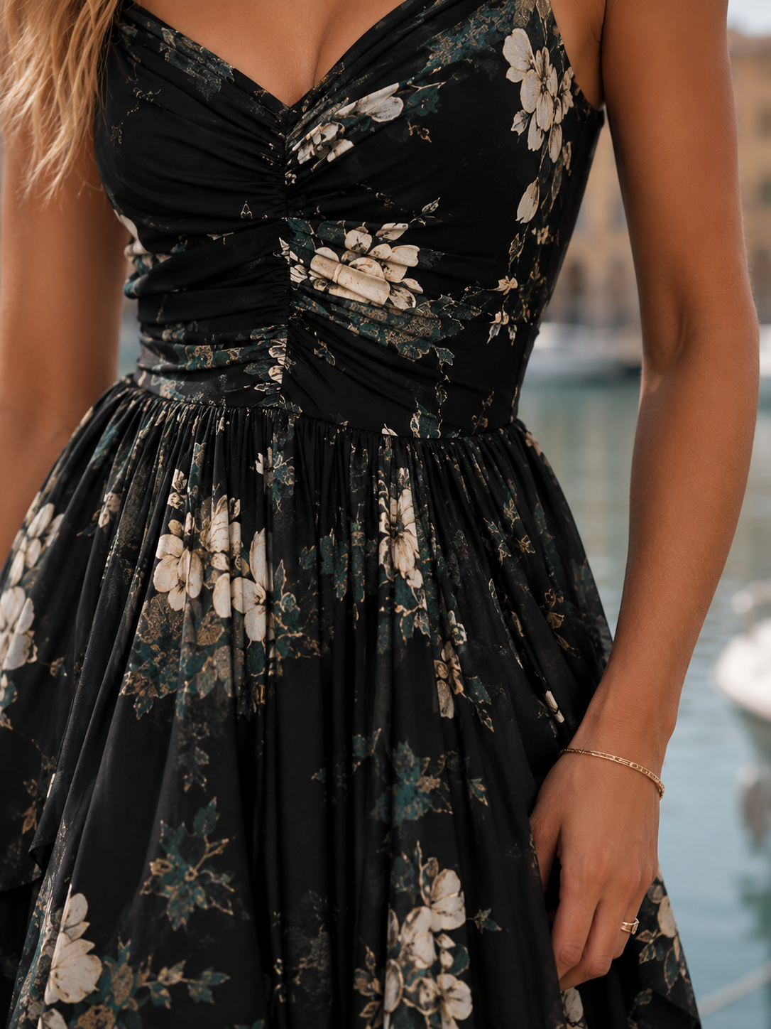 Calantha – リヴォルノ花柄アシンメトリーマキシローブ