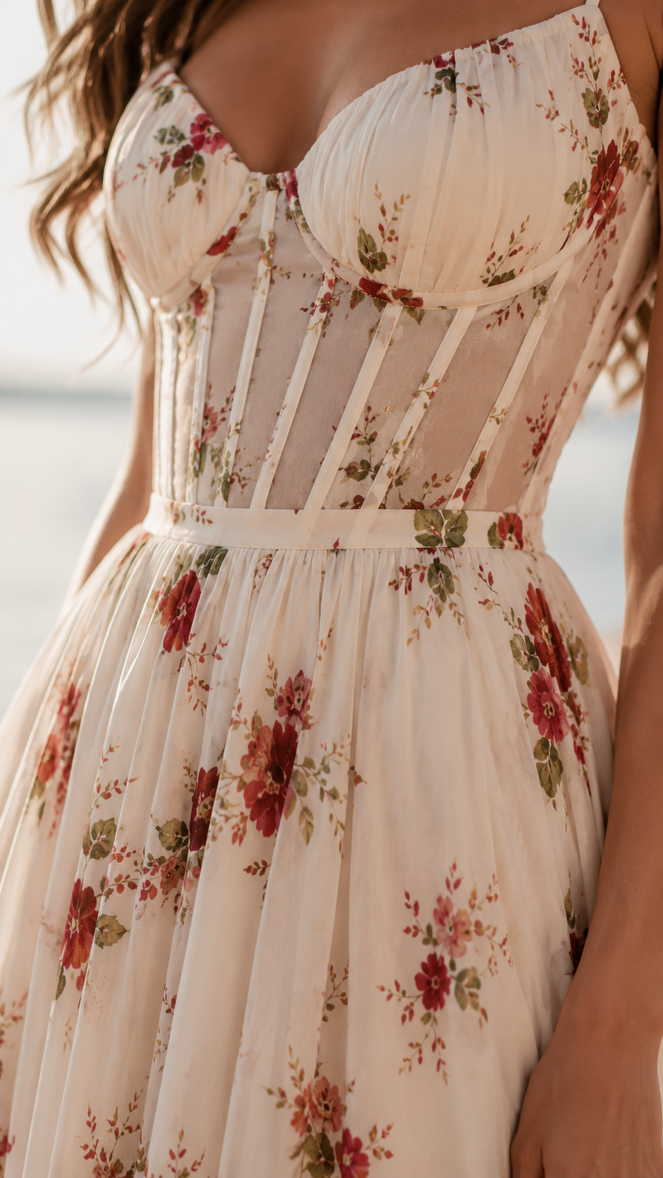 Queniva - Barcelona Romantic Floral Maxi Robe