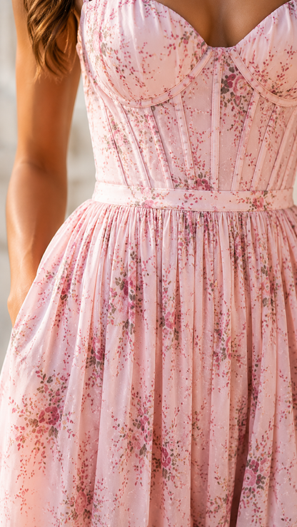 Queniva - Barcelona Romantic Floral Maxi Robe
