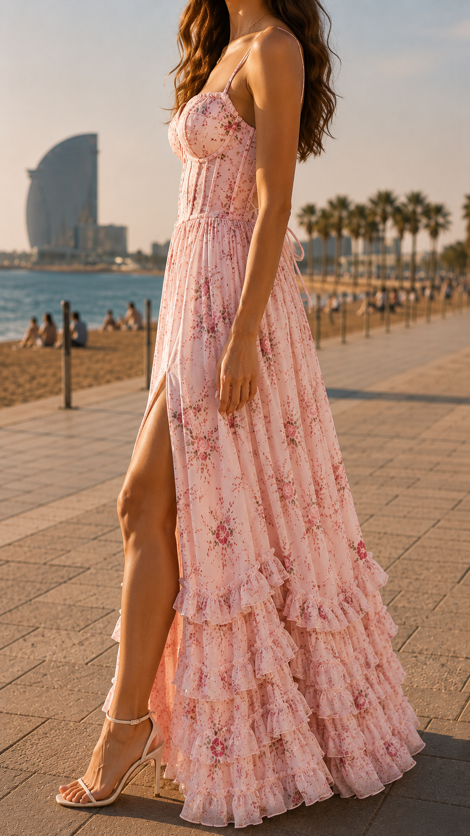 Queniva - Barcelona Romantic Floral Maxi Robe