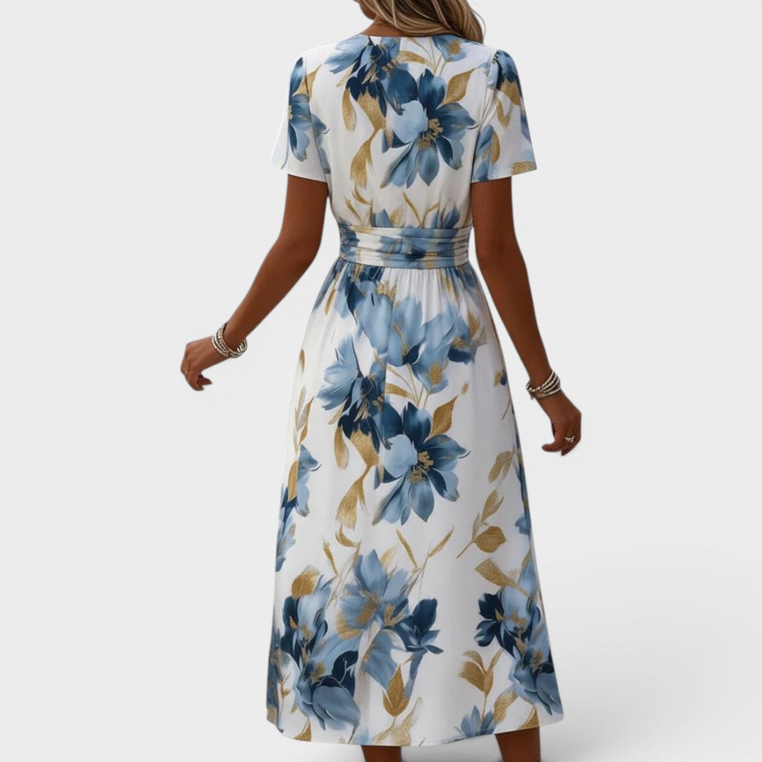 Elora | Floral Wrap Waist Midi Dress