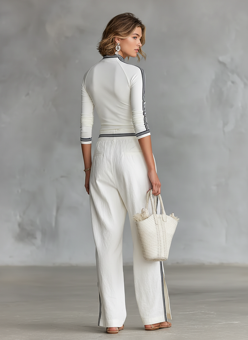 ドローストリング付きワイドレッグスポーツパンツセット