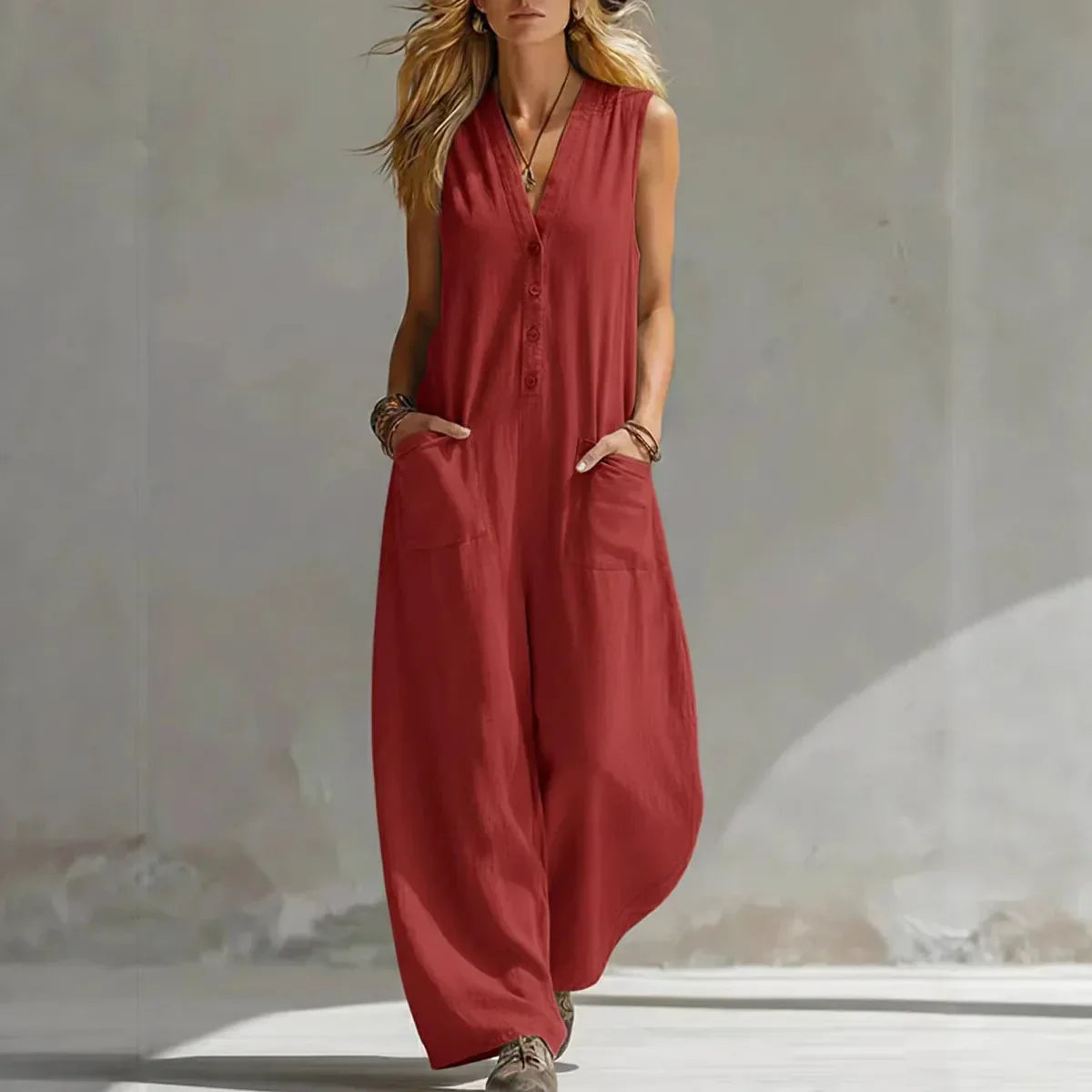 Liora | Casual Sleeveless Linen and Cotton Overalls