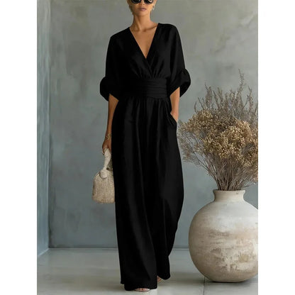 Viana | Elegant High-Waisted Pants with V-Neck and Wide Leg