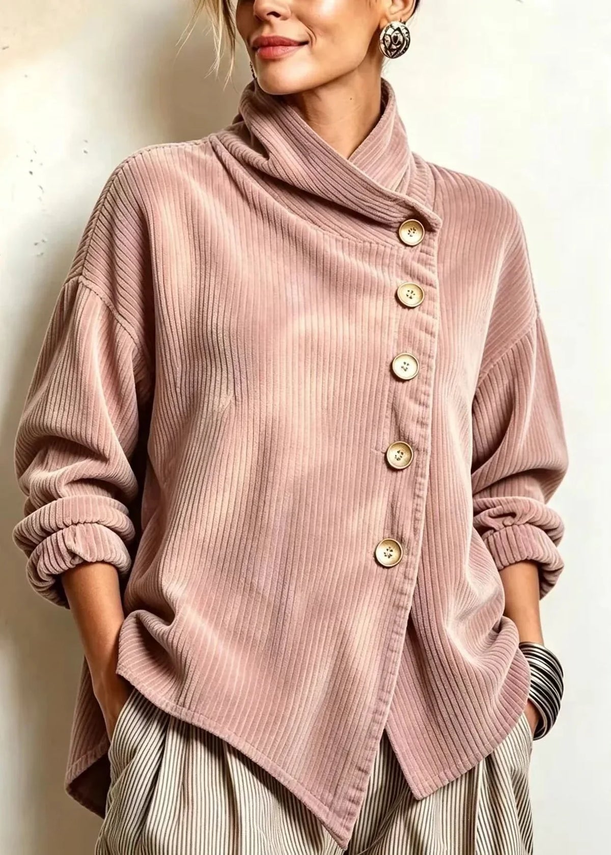 Olivia | Corduroy Button-Up Top – Dusty Rose