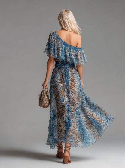 Wild - Leopard print chiffon off-the-shoulder maxi dress