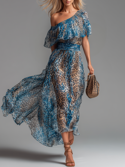 Wild - Leopard print chiffon off-the-shoulder maxi dress
