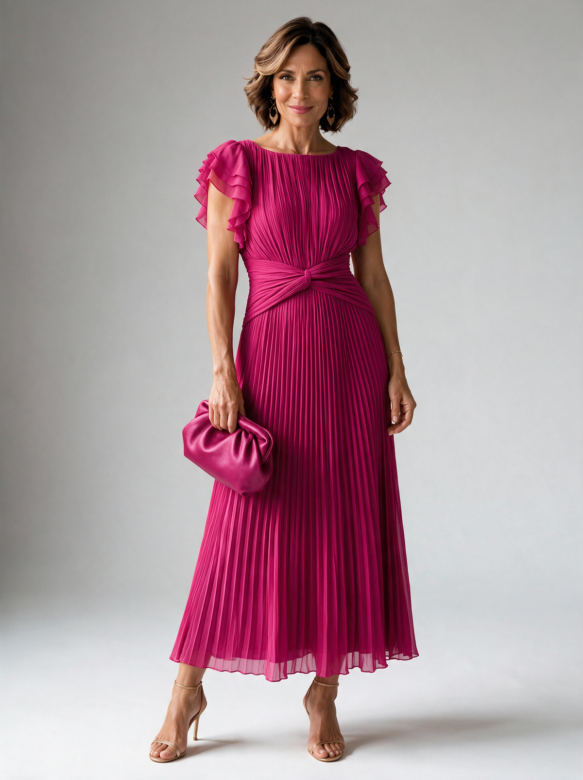 Neila | Pleated Flutter-Sleeve Maxi Dress