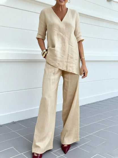 Susana | Two-Piece Set with Short Sleeve Top and Straight Pants