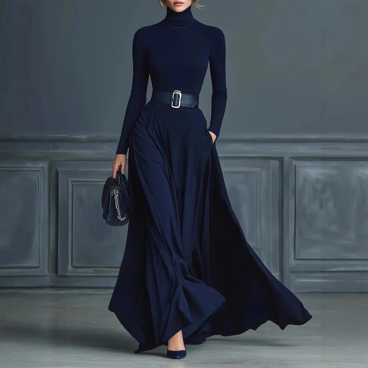 Adriana | Elegant Turtleneck Maxi Dress
