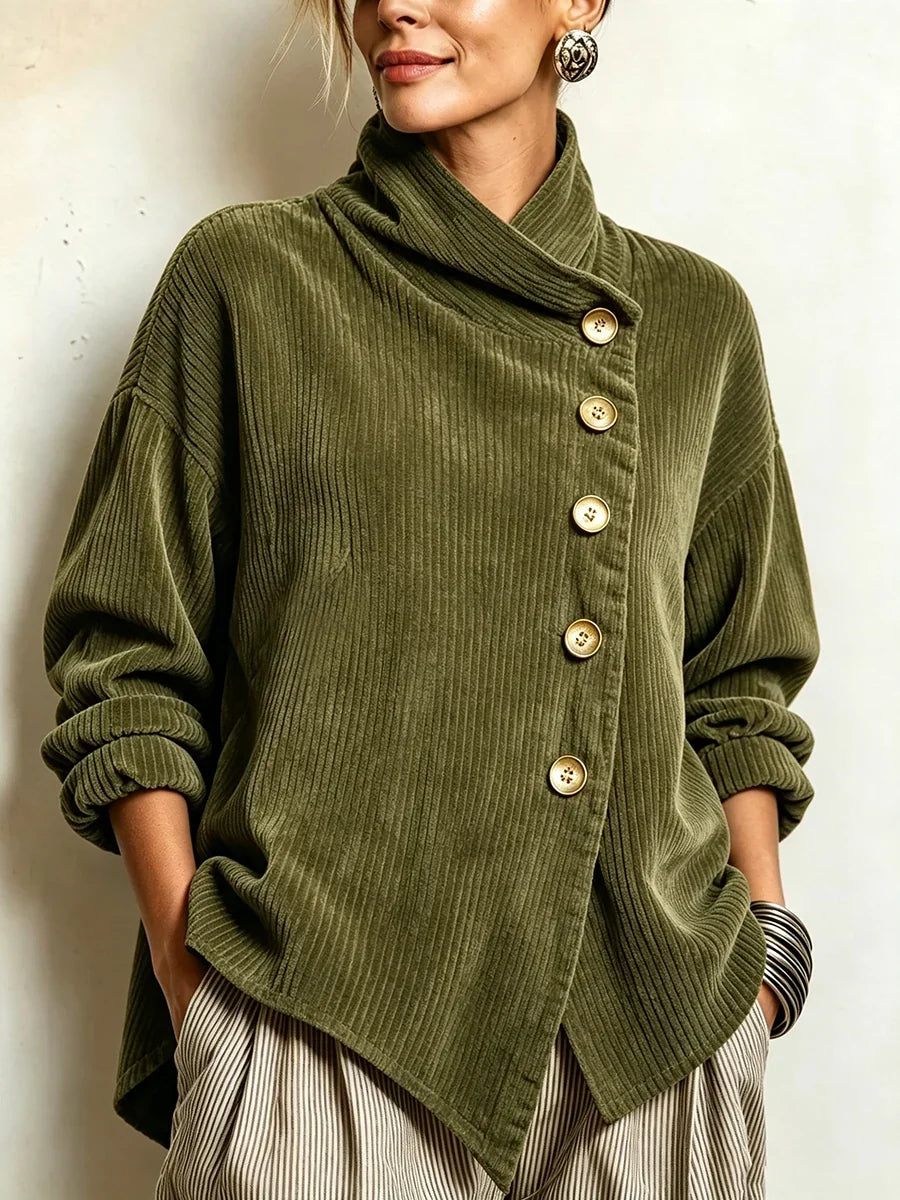 Olivia | Corduroy Button-Up Top – Olive Green