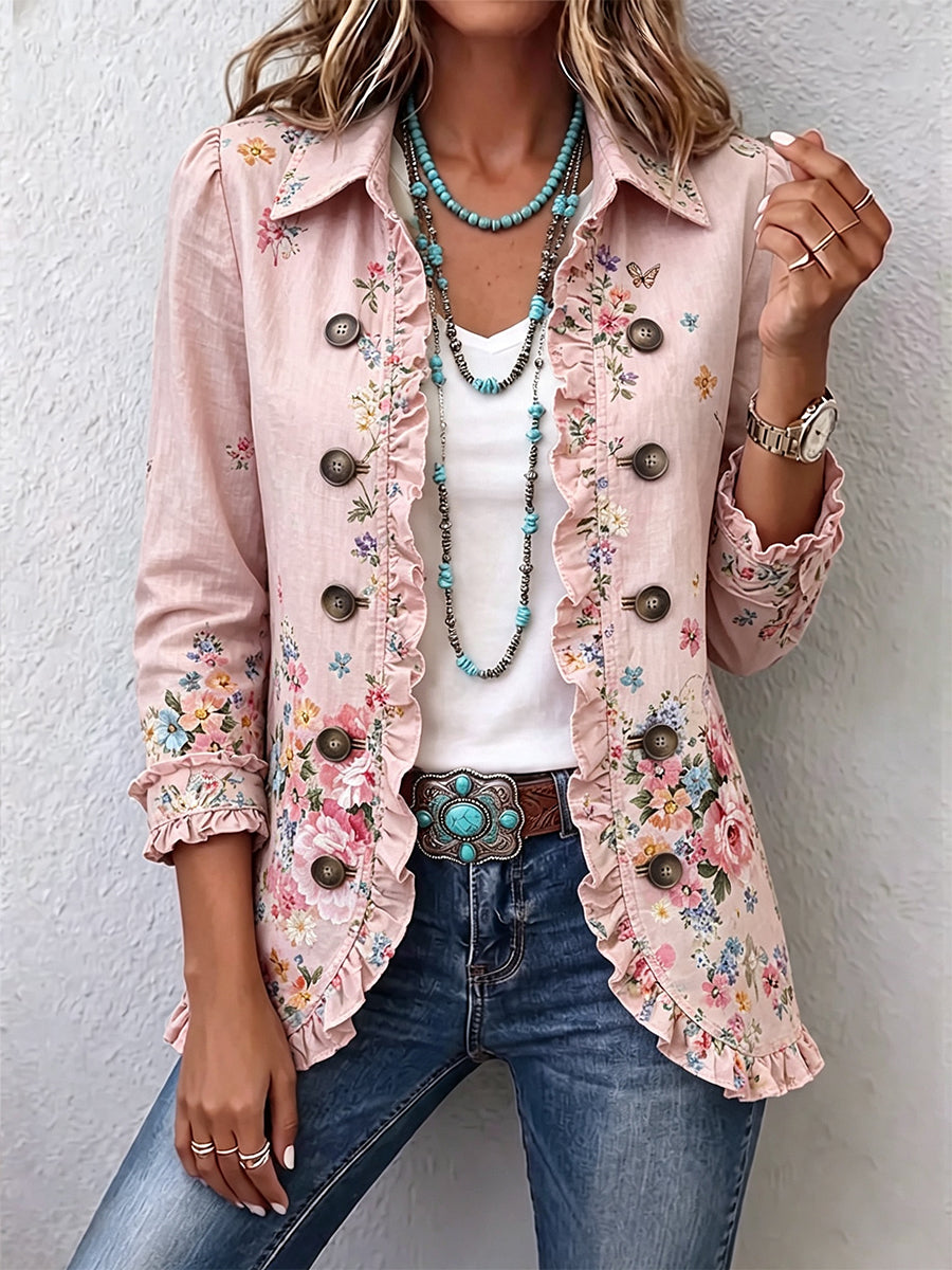Bettany™ | フローラルラッフルボタンフロントジャケット